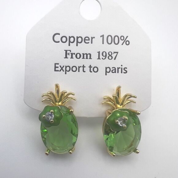 Fashion Jewelry Green and Gold Pineapple Earrings - Picture 7 of 7